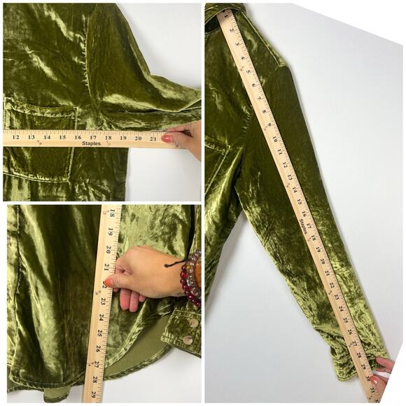Pilcro Anthropologie Relaxed Velvet Green Mustard Buttondown Shirt Sz M - Picture 9 of 13